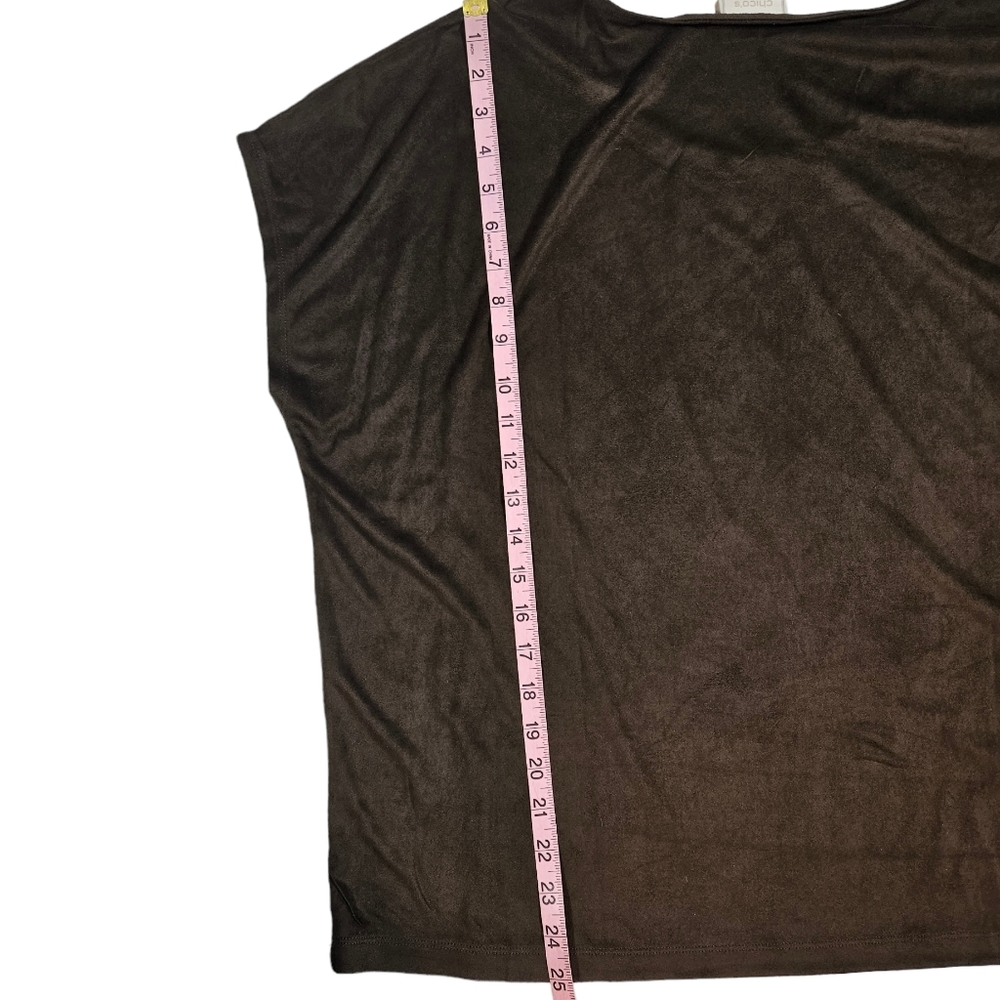 Chicos Chocolate Brown Ultra Suede Coquette Top Size 2 US 12 Large Sheer Blouse - Picture 11 of 12